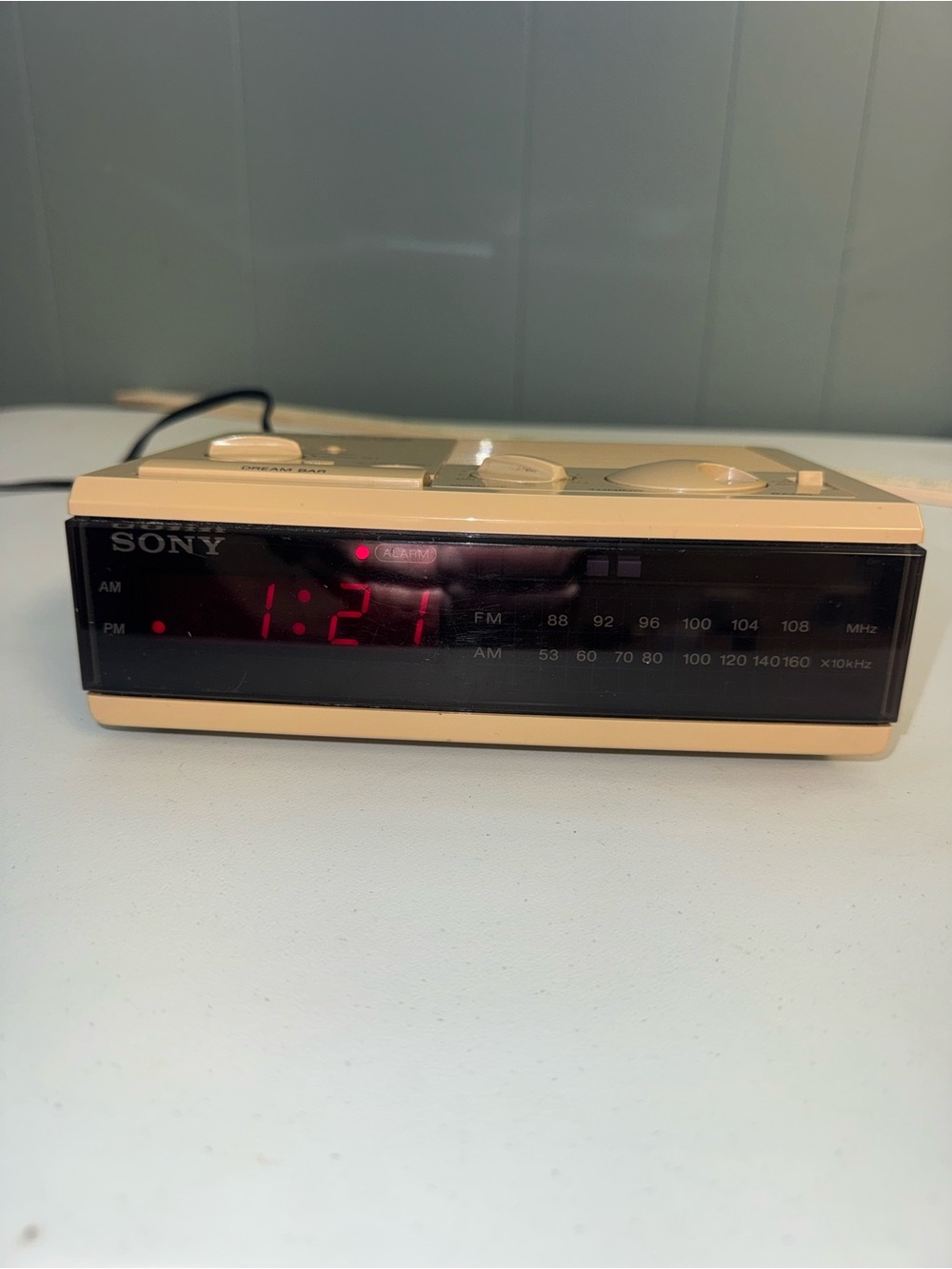 Sony Beige Digital Clock Radio with Red LED Display